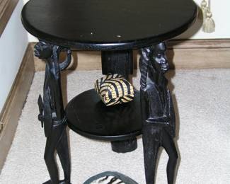 Makonde Figural Hardwood Taboret / Table. Hand carved chief's throne style with three figures. 1960s to 1980s. Excellent condition. Asking $295.
