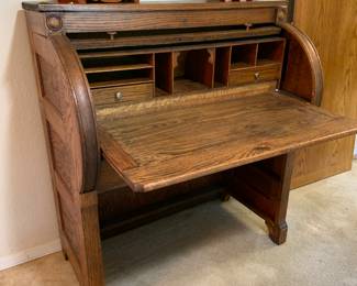with pull out desk top and cubby holes
