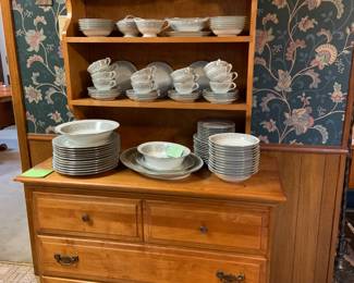 lovely maple hutch with 3 drawer storage