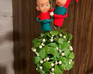 Vintage elves on mistletoe 