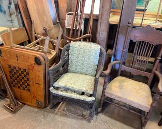 Assorted antique chairs & games