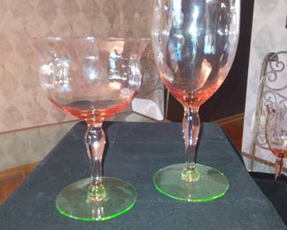 Assorted "Watermelon" antique glassware.