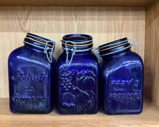 FARM PRODUCTS COBALT BLUE CANISTERS MADE IN ITALY