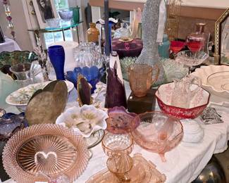 Vintage pink, depression glass.