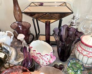 Art glass vases, pitchers and bowls. Sculptures