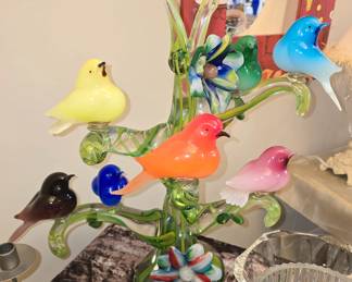 Large art glass bird sculpture