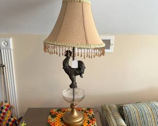 A71 - $25 EACH. Rooster Lamp (x2) - Measures 14" wide (shade), 6" wide (lamp) 32" tall