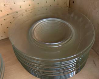 A133 - $50. 69 Pieces - Clear Glass Patterned Dishes, Cups, Plates Etc. 