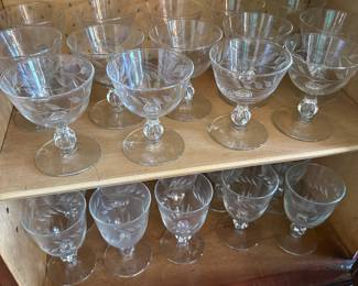 A133 - $50. 69 Pieces - Clear Glass Patterned Dishes, Cups, Plates Etc. 