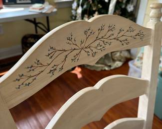 A111 - $150. Off white table with 4 chairs. Measures 48" long (has leaf in adding 11.5" making it 59") x 41.5" wide x 30" tall. 