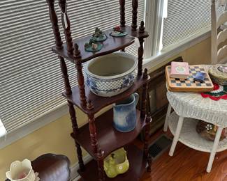 A120 - $65 small wooden shelf unit. Measures 18" wide x 13.5" deep x 54" tall. 