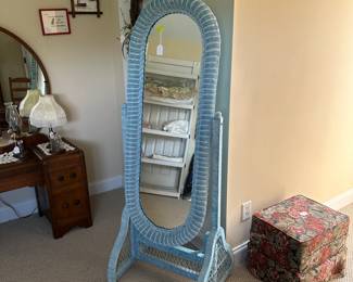 A45 - $50 Wicker Floor Mirror - measures 24" wide x 19" deep x 65" tall. 