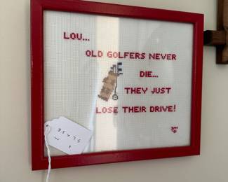 A46 - $5 cross stitch "Old Golfers" - measures 8.5" x 7.5"