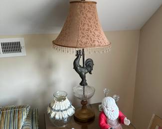 A71 - $25 EACH. Rooster Lamp (x2) - Measures 14" wide (shade), 6" wide (lamp) 32" tall