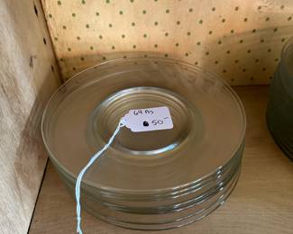 A133 - $50. 69 Pieces - Clear Glass Patterned Dishes, Cups, Plates Etc. 