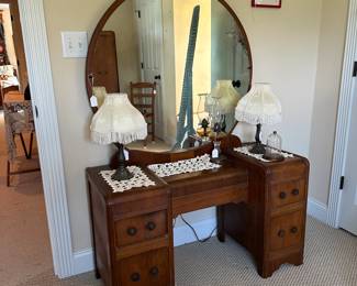 A47 - $75 Vintage Art Deco Waterfall Vanity - Measures 44" wide, 18" deep, 62" tall. 