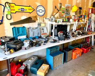 Ingersoll-Rand Band Saw-Makita Drills-soo much more tin garage signs