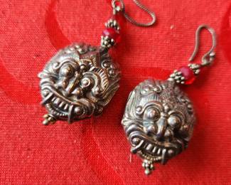 Tibetan Lions Silver Earrings 