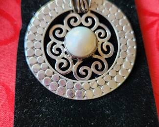 Silver and Pearl Pendant and Matching Earrings 