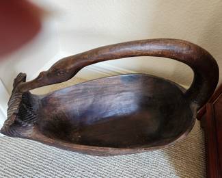 Swan/Bird Carved Wood Bowl