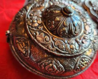 A 'Straits' Chinese Silver Box with Turquoise Bead on top! Circa 19th Century. 