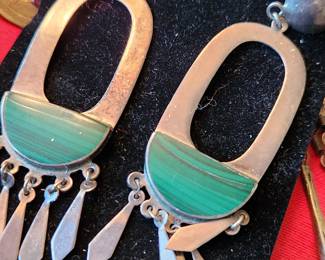 Malachite Stone and Sterling Silver Earrings.