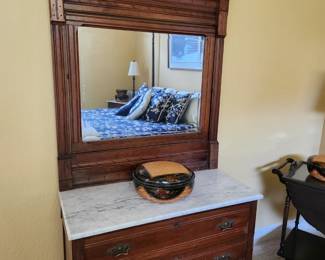 Victorian Eastlake Marble Top Dresser 