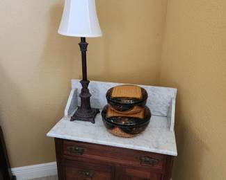 Antique Victorian Eastlake Marble Top Cabinet 