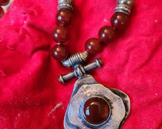 Silver and Bead Necklace with Matching Earrings. 