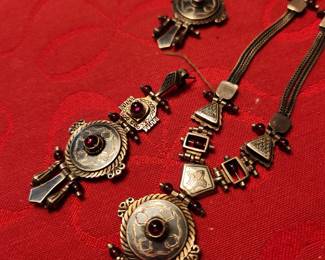 Wonderful Sterling Silver and Garnet Necklace and Matching Earrings. 