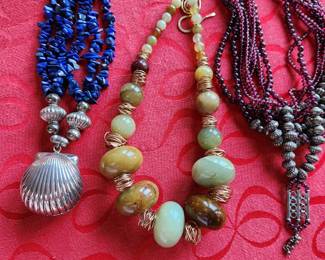 Lapis Lazuli and Silver Necklace, Amber Beads in the Middle, and possible Garnet Beads with Silver necklace. 