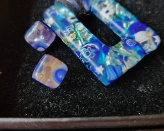 Handcrafted Glass Necklace/Pendant and Earrings 