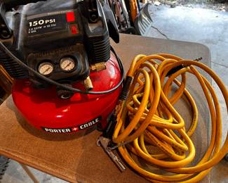 Excellent 150 psi Porter Cable Air Compressor and hose! Works perfectly! Very Clean! 