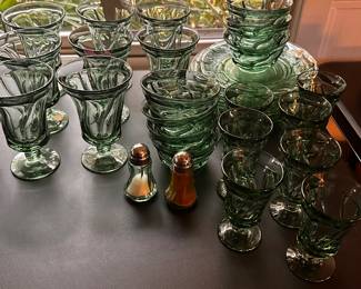 Beautiful set of Vintage Fostoria "Jamestown Green Swirl" dinnerware! 