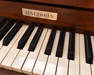A beautiful MCM Baldwin Spinet Piano! Walnut? Comes complete with original bench and music!  