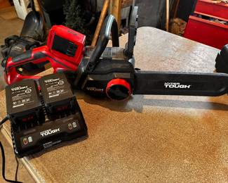 This is a terrific 40 V. Hyper Tough Battery Operated Chain Saw! WORKS PERFECTLY! Charged and ready to go! 