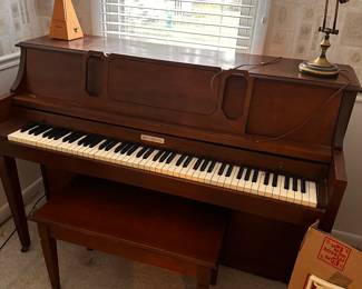 A beautiful MCM Baldwin Spinet Piano! Walnut? Comes complete with original bench and music!  