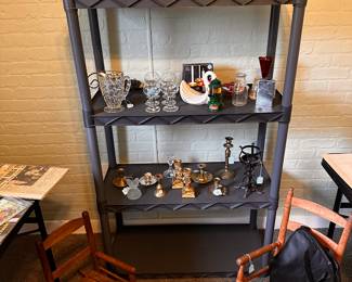 More vintage collectibles! ON the floor is couple of adorable vintage children's wood rockers! 