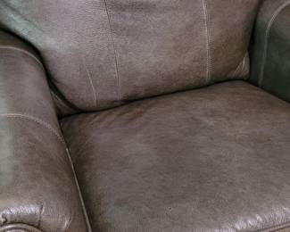 Close-up of leather recliner, mushroom color