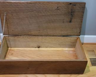 Barnwood box made by the homeowner from reclaimed boards from his grandfather's barn