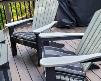 Berlin Gardens outdoor Poly wood furniture.  Total of 4 Adirondack chairs and 3 small tables, sold separately 