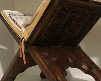 Hand carved Bible holder made in Pakistan.