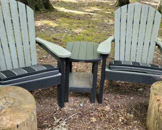 Berlin Gardens outdoor Poly wood furniture, total of 4 Adirondack chairs and 3 small tables, sold separately 