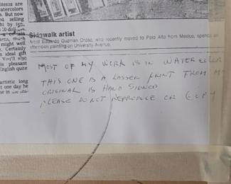 Street Artist Eduardo Guzman original laser print, hand signed and dated August 12, 2018