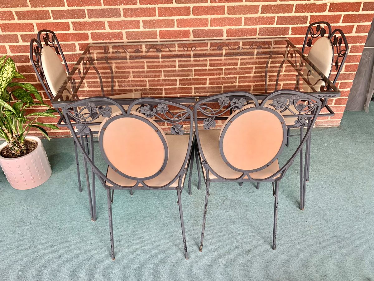 Vintage, Woodard Style Wrought Iron Table and 4 Chairs