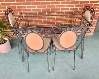 Vintage, Woodard Style Wrought Iron Table and 4 Chairs