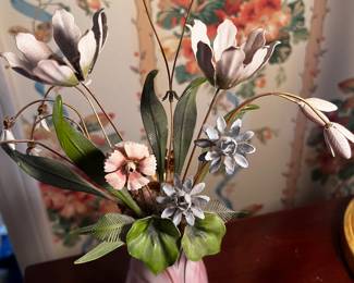 Faberge vase by Franklin Mint with metal flowers..