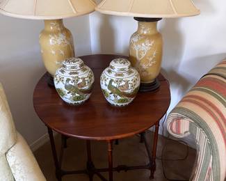 Gate Leg table with ginger jars & lamps