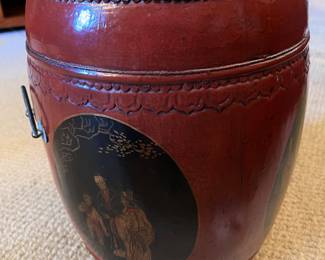 Lacquered Asian Rice Barrel with lid