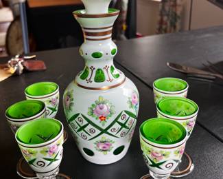 Czech or Italian encased glass decanter set 